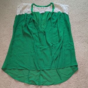 Women's Green Crochet Lace Trim Top Size M